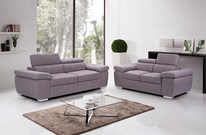 Amando Three Seater Fabric Sofa With Adjustable Headrest - Click Image to Close